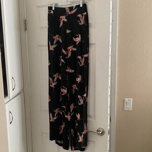 Elegant Black Pants with Bird Print